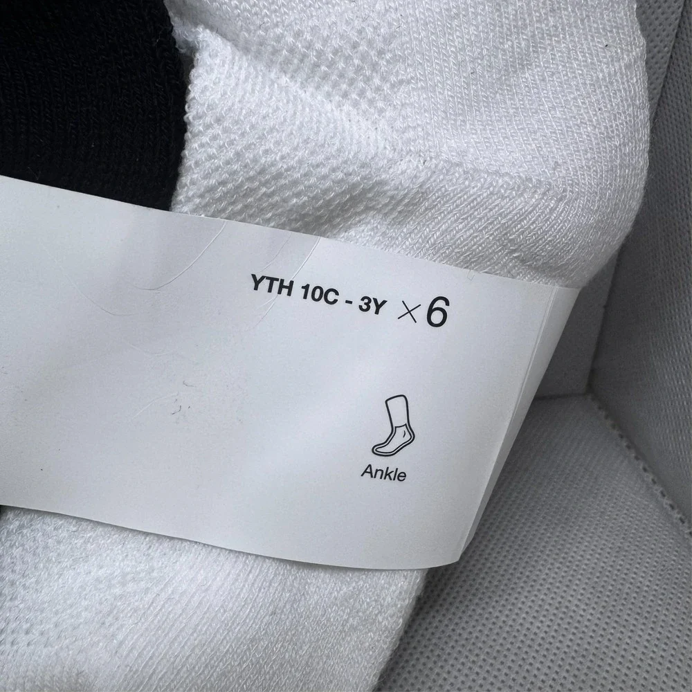 Nike Everyday Cushioned Ankle Socks 6 Pack Black White Grey Kids XS 10C-3Y NEW